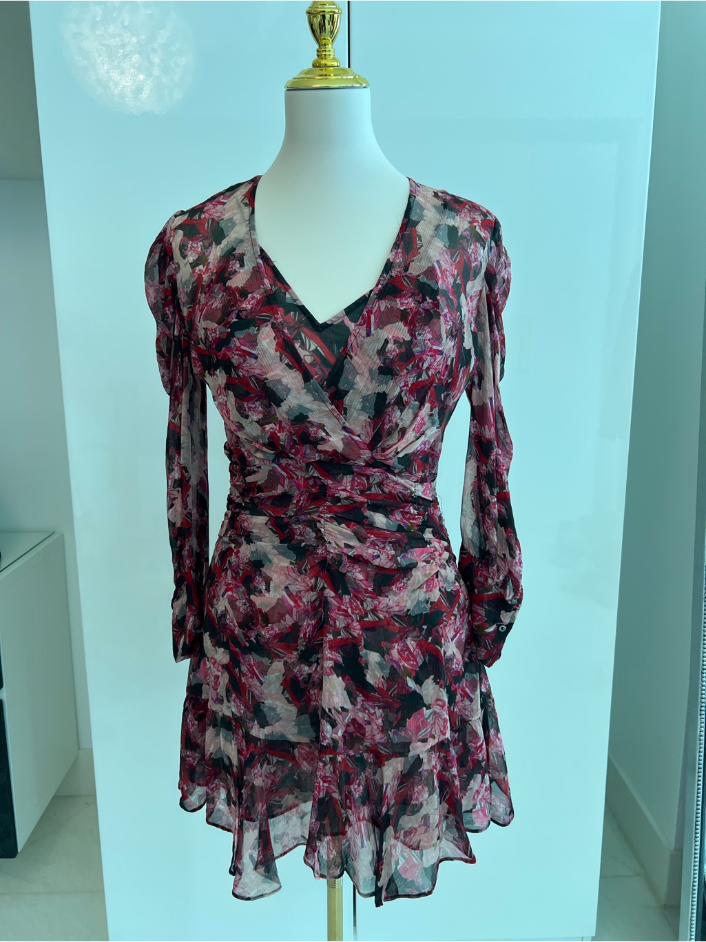 Iro Burgundy And Pink Floral Wrap Dress